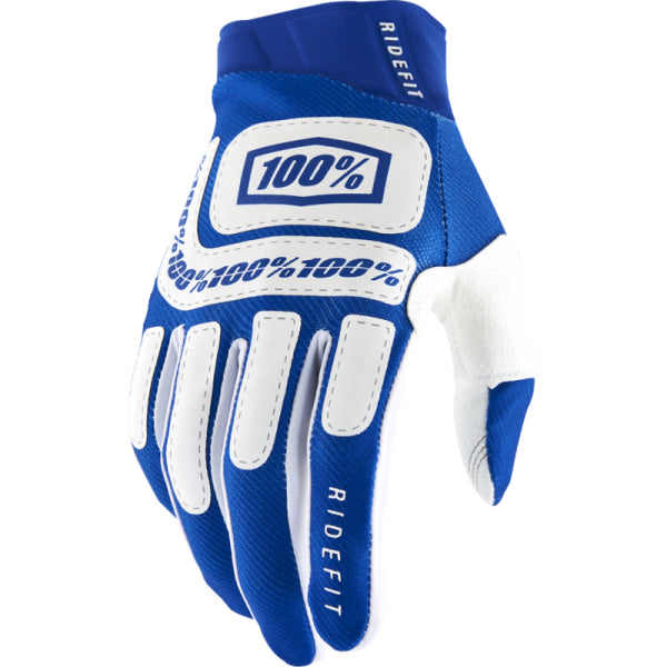 Gants de Motocross Ridefit 100% bleu et blanc