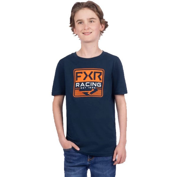 T-Shirt Emblem Premium Junior FXR bleu et orange, de face