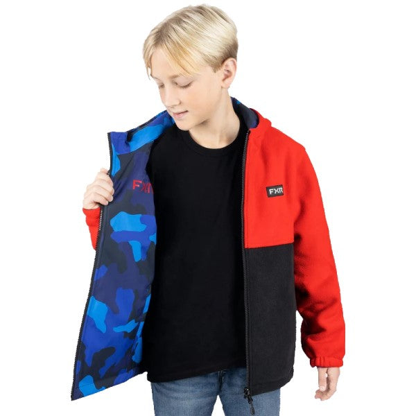 Manteau Ride Réversible Junior FXR bleu et rouge, extérieur rouge et doublure bleue