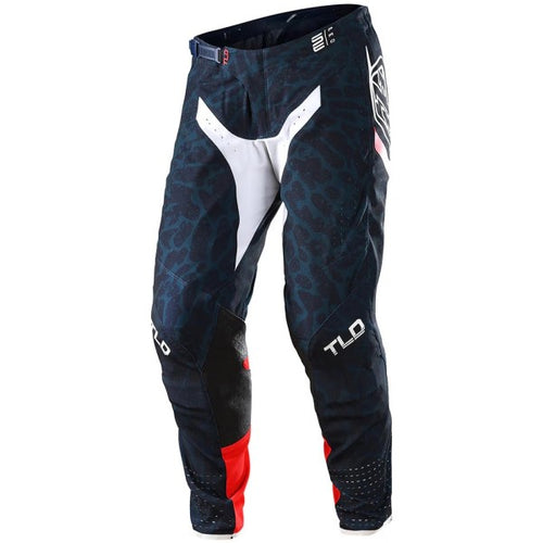 Pantalon de Motocross SE Pro Fractura Troy Lee Designs bleu et rouge, de face