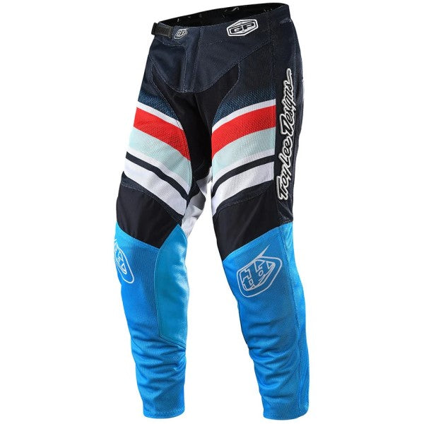 Pantalon de Motocross GP Air Warped Troy Lee Designs bleu et rouge, de face