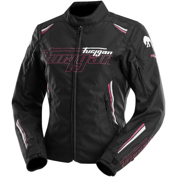 Veste de Moto Agata Femme Noir/Rose incliné de face