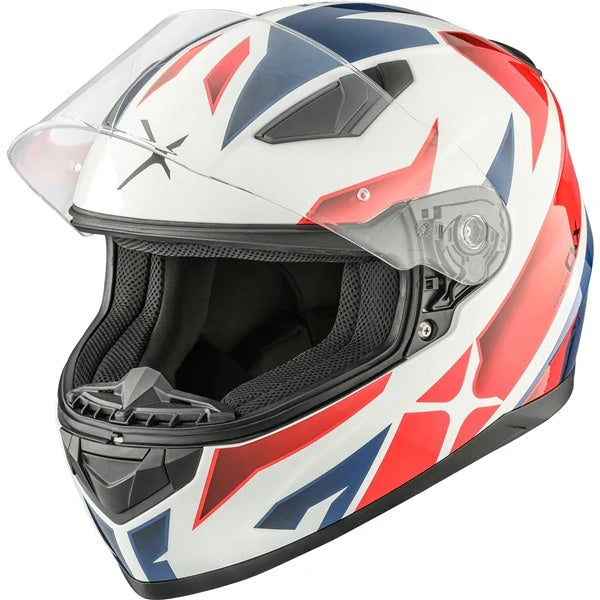 Casque Intégral de Moto RR619 Bleu Rouge, ouvert