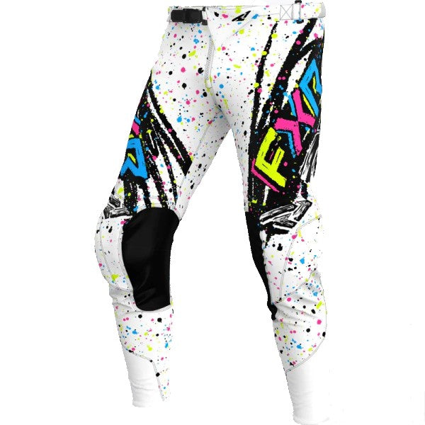 Pantalon de Motocross Podium Junior Blanc multicolore, de face