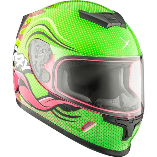 Casque Intégral de Moto RR24Y Gecko Junior Vert Rose, de face