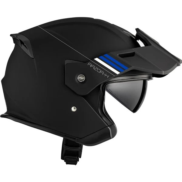 Casque Ouvert de Moto Razor X Noir  Bleu, côté droit