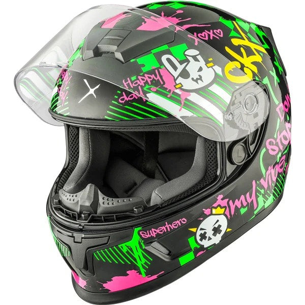 Casque Intégral de Moto RR24Y Street Vert Multicolore, ouvert