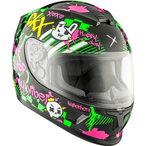 Casque Intégral de Moto RR24Y Street Vert Multicolore, en face