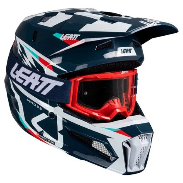 Casque de Motocross 3.5 V25 avec Lunettes Bleu/Blanc, côté droit