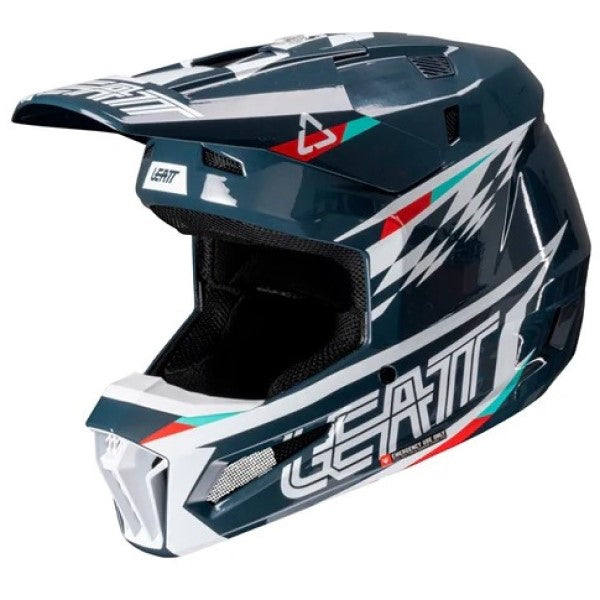 Casque de Motocross 3.5 V25 avec Lunettes Bleu/Blanc, côté gauche