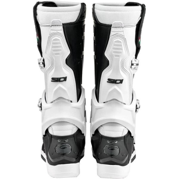 Bottes de Motocross Crossair Enduro/Sidi blanc/noir en paire de dos