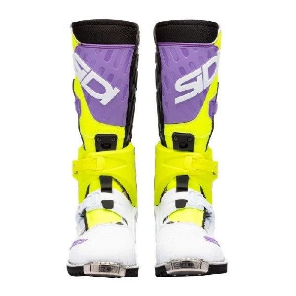 Bottes de Motocross Crossair HD Enduro Jaune/Mauve, de face