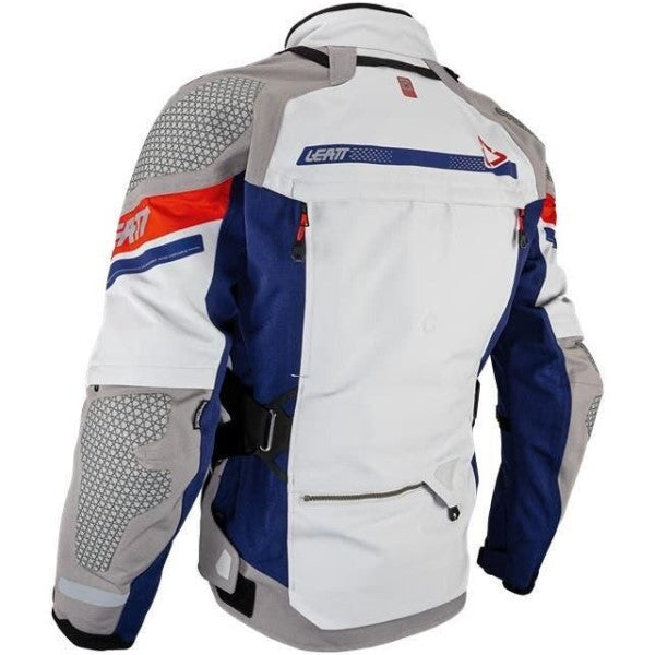 Manteau de Moto ADV Dritour 7.5 Bleu/Blanc/Rouge incliné de dos à droite