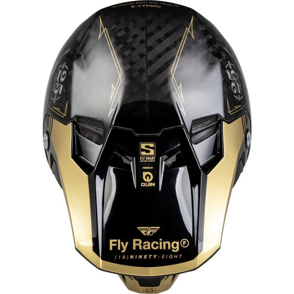 Casque de Motocross FLY Racing Formula S Carbone Legacy Noir Or Dessus