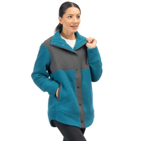 Manteau High Pile Mountain Fleece Femme Klim gris et bleu