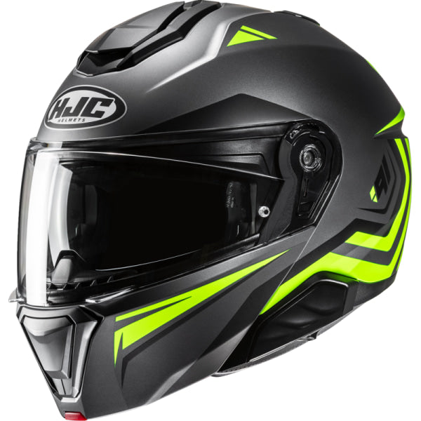 Casque Modulaire de Moto i91 Tricus HJC gris et jaune