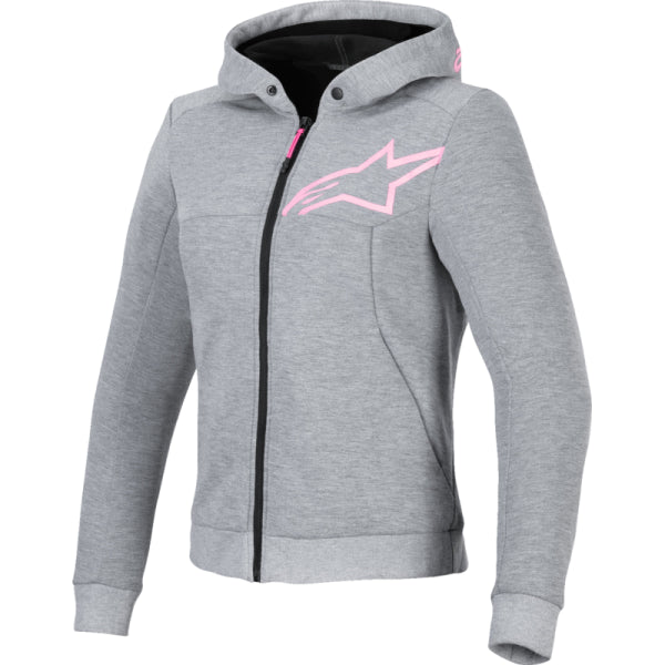 Coton Ouaté de Moto Stella Chrome V2 Sport Femme Alpinestars gris et rose, de face