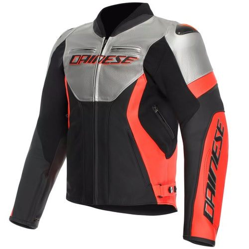 Manteau de Moto Racing 5 Dainese gris et rouge, de face