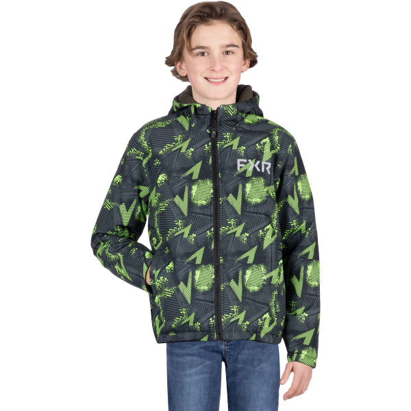 Manteau Ride Réversible Junior FXR gris et vert, côté vert de face