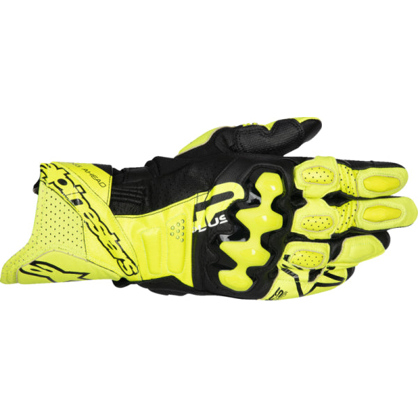 Gants de Moto GP Plus R v3 Alpinestars haute visibilité et noir, dessus