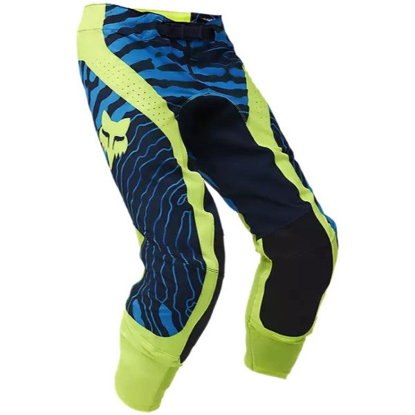 Pantalon de Motocross Flexair Impression Fox jaune et bleu, de face