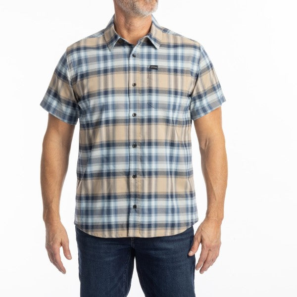 Chemise Nero Stretch Klim jaune et bleu, de face