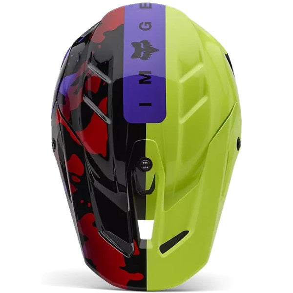 Casque de Motocross V3 Throttle Fox jaune et multicolore, dessus