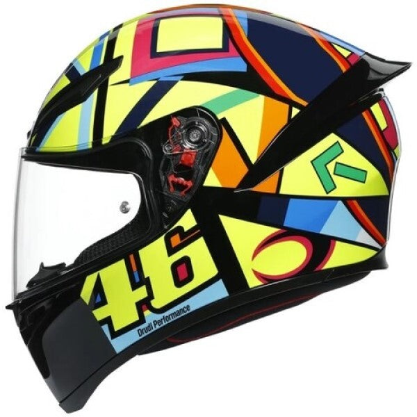 Casque Intégral de Moto K1 Top Soleluna | Jaune multicolore, le côté gauche