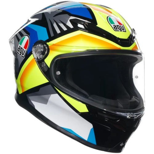 Casque Intégral de Moto K6 Joan Noir/Bleu/Jaune incliné de gauche