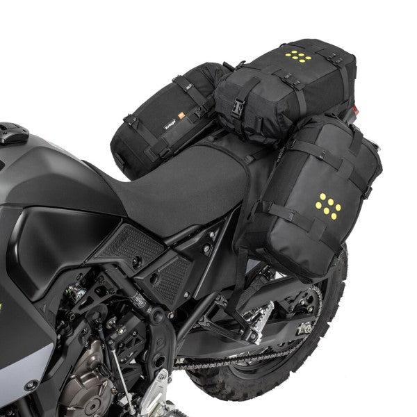 Harnais de Siège de Moto Yamaha Tenere 700 Noir sacs souples attachés au dessus du siège