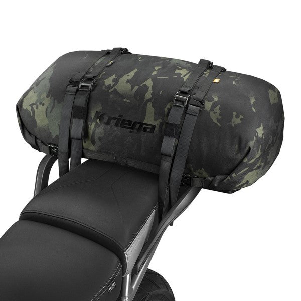 Sac Imperméable de Moto Rollpack-40 Camo attaché au siège incliné de face