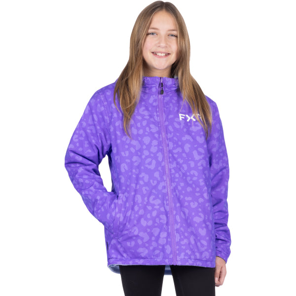 Manteau Ride Réversible Junior FXR mauve et bleu, côté mauve de face