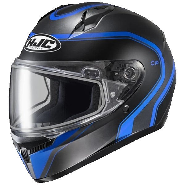 Casque Intégral de Motoneige C10 ELIE Noir/Bleu, visière double