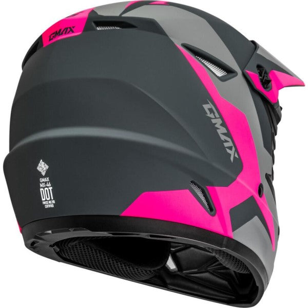 Casque de Motocross MX46 Cyclus Gris/Rose incliné de dos