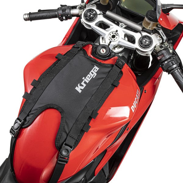 Adaptateur de Réservoir de Moto US-Drypack Noir accroché devant le guidon de moto