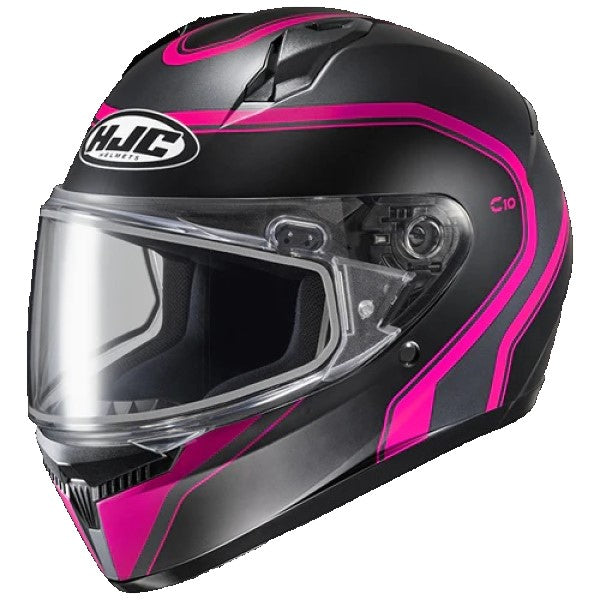 Casque Intégral de Motoneige C10 ELIE Noir/Rose, visière double