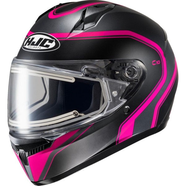 Casque Intégral de Motoneige C10 ELIE Noir/Rose, visière double électrique