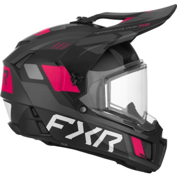 Casque Intégral de Motoneige Clutch X Visière Double Junior  Noir Rose, côté doit