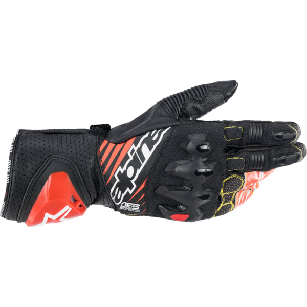 Gants de Moto GP Tech V2 Alpinestars noir blanc et rouge, dessus