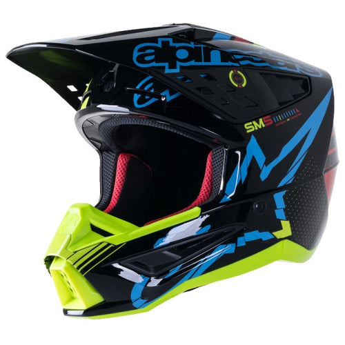 Casque de Motocross SM5 Action Alpinestars noir et bleu, côté gauche