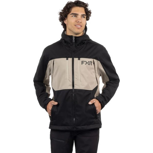 Manteau Helium Pro Softshell FXR noir et beige, de face