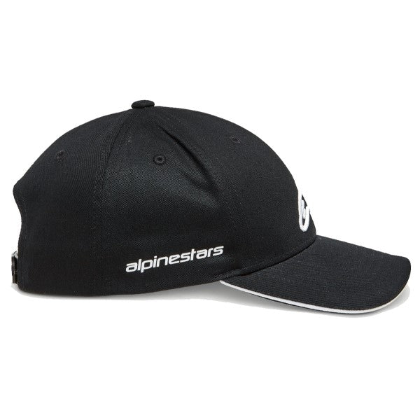 Casquette Rostrum Alpinestars noir et blanc, côté droit