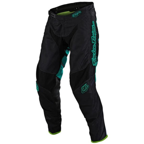 Pantalon de Motocross GP Air Drift Troy Lee Designs noir et bleu, de face