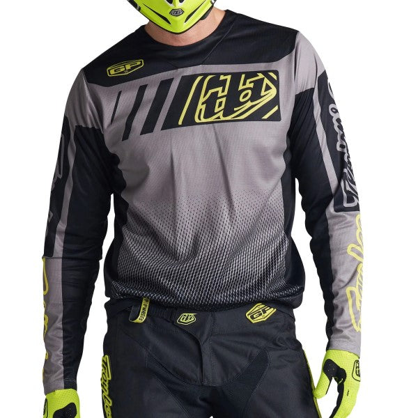 Chandail de Motocross GP Icon Troy Lee Designs noir et gris, de face