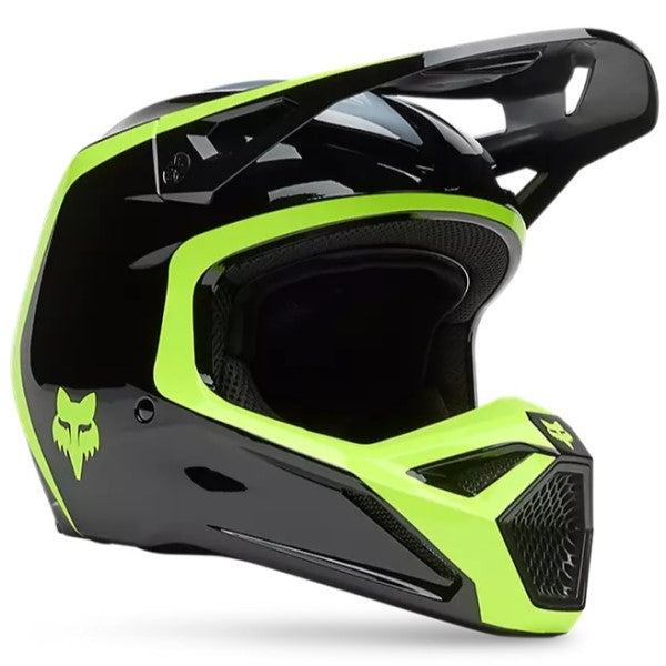 Casque de Motocross V1 Flow MIPS Fox noir et jaune, de 3/4