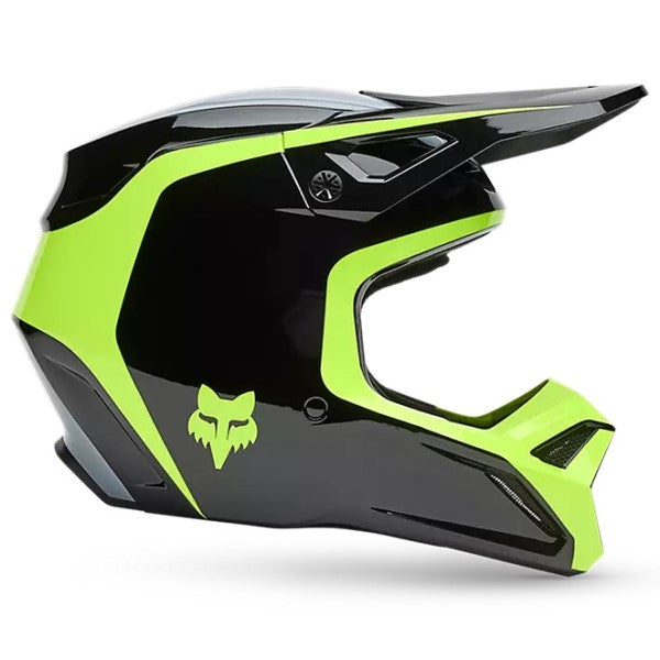 Casque de Motocross V1 Flow MIPS Fox noir et jaune, de côté