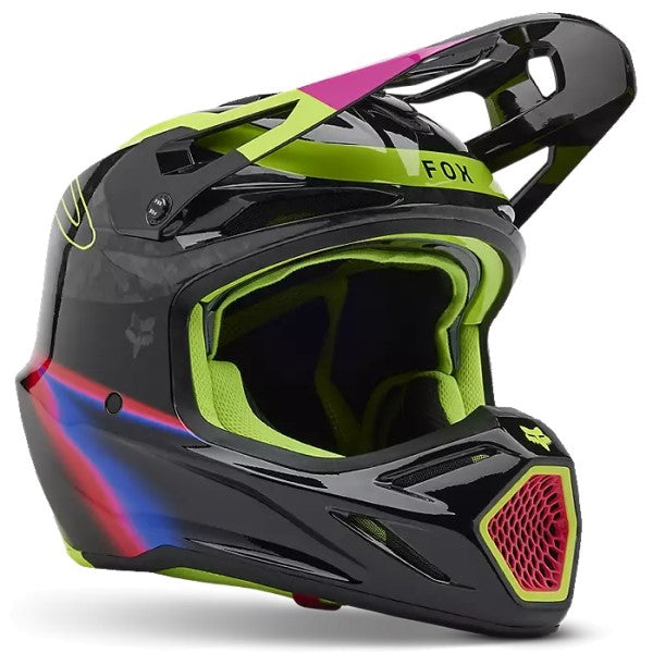 Casque de Motocross V3 RS Energy Carbone Fox noir et multicolore, de 3/4