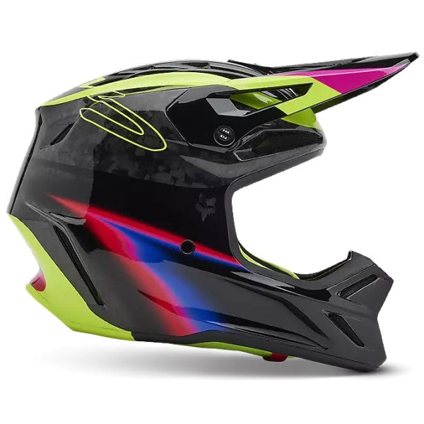 Casque de Motocross V3 RS Energy Carbone Fox noir et multicolore, de côté