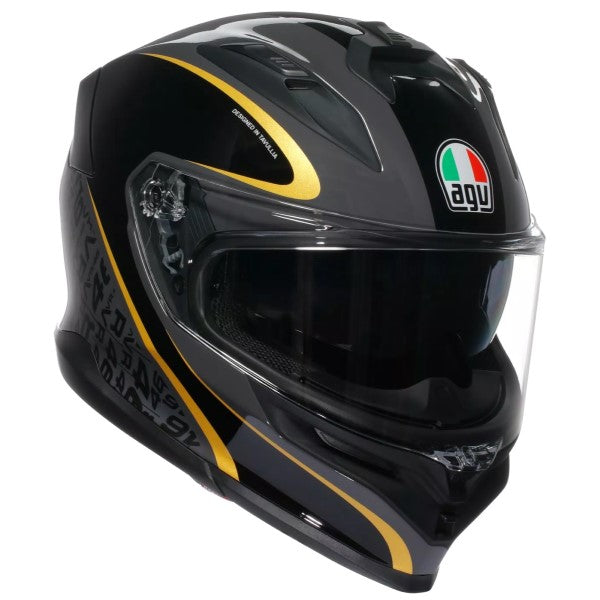 Casque Intégral de Moto K7 Flow 46 AGV noir et or, de 3/4