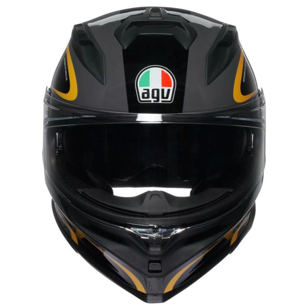 Casque Intégral de Moto K7 Flow 46 AGV noir et or, de face